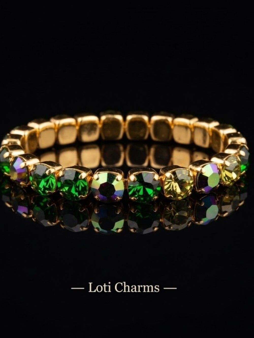 Peridot & Light Green Willow Swarovski Crystals In Artisan Made Stretch Bracelet